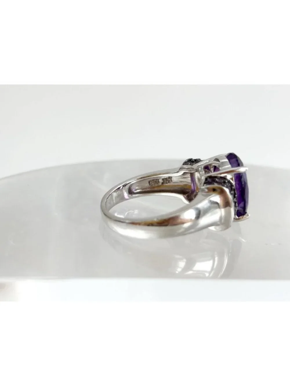 Multi Gemstone Amethyst Jumbo Sterling Silver 925 Vintage Ring - sz 8